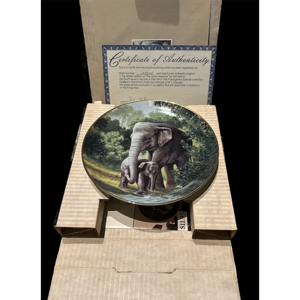 Asian Elephant Collector‎ Plate Original Package Fine China 1991 COA Will Nelson